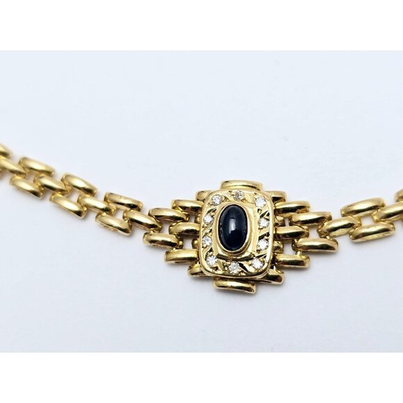 Unique 18K Yellow Gold Designer Cabochon Sapphire & Diamond Link Chain Necklace - Picture 11 of 16